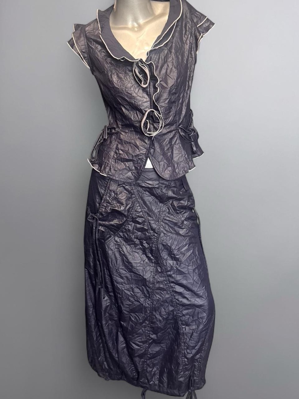 Svetlana Vintage Navy Blue Nylon Skirt/Top Matching Set